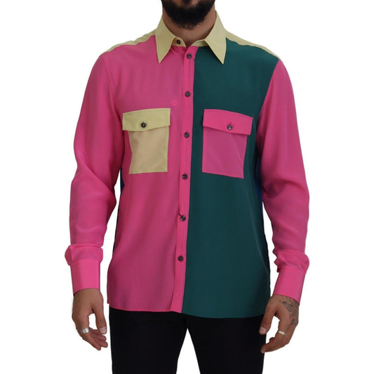Dolce & Gabbana Elegant Multicolor Silk Button-Down Shirt Dolce & Gabbana Maroon