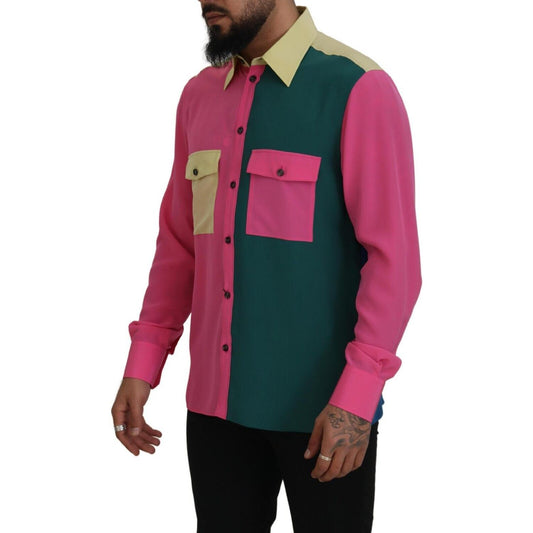 Dolce & Gabbana Elegant Multicolor Silk Button-Down Shirt Dolce & Gabbana Black