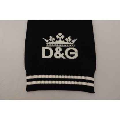 Dolce & Gabbana Black White Cotton DG Printed Cashmere Shawl Scarf
