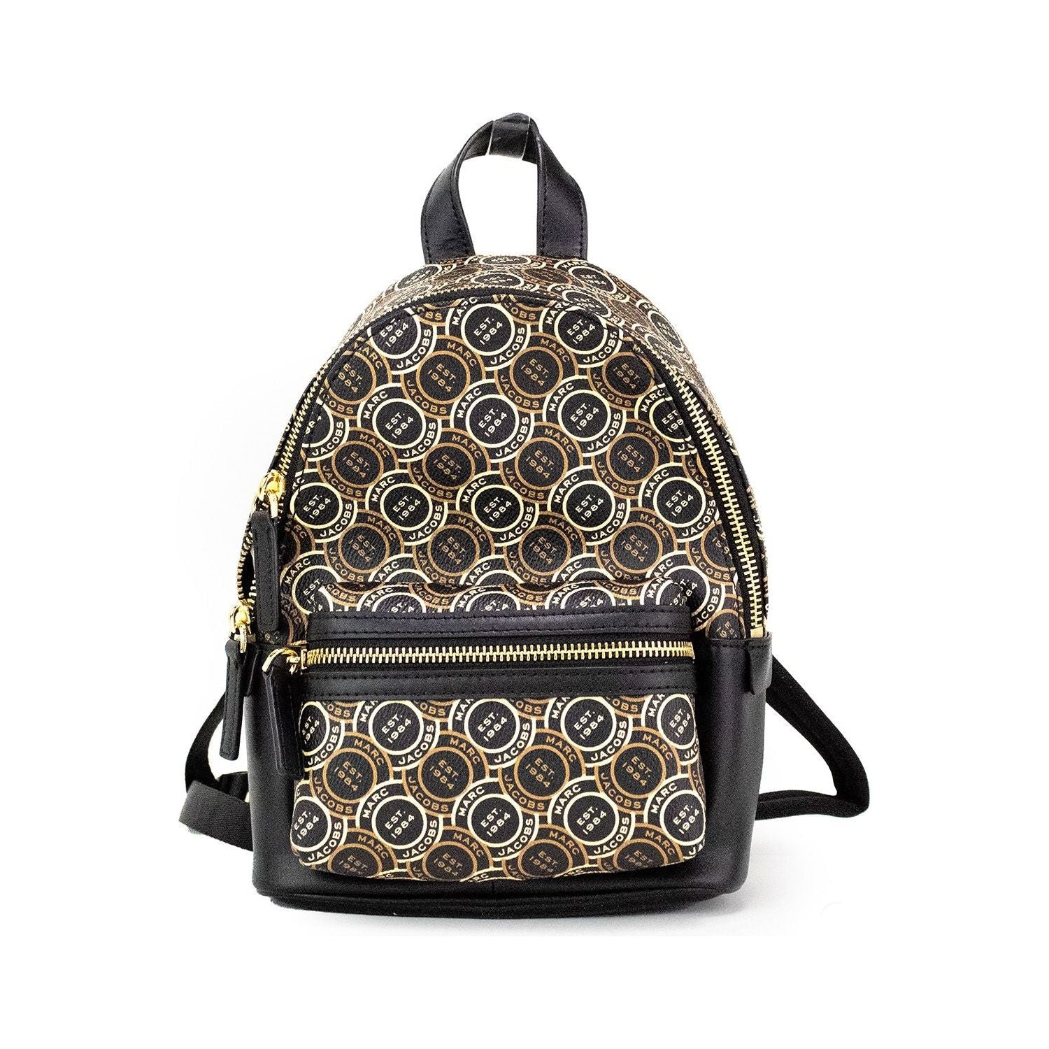 Marc Jacobs Signet Mini Black Logo Printed Leather Shoulder Backpack Bookbag