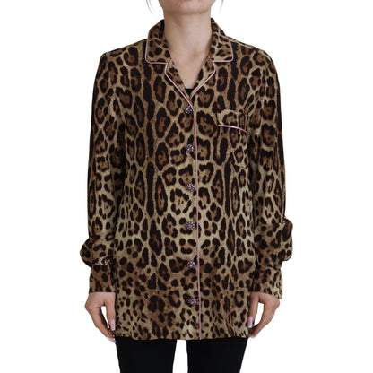 Dolce & Gabbana Brown Leopard Print Long Sleeves Blouse Top