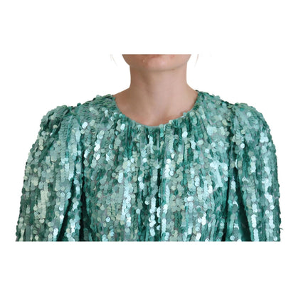 Dolce & Gabbana Blue Sequined Pleated Aline Midi Nylon Dress