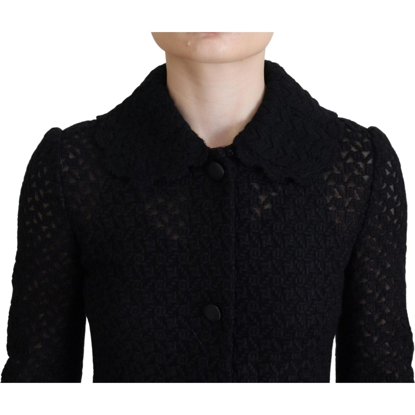 Dolce & Gabbana Black Button Down Long Blazer Cotton Jacket