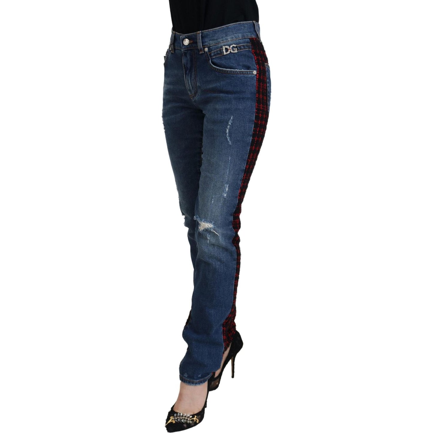 Dolce & Gabbana Blue Checkered Back Skinny Denim Jeans Jeans & Pants