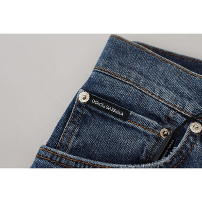 Dolce & Gabbana Blue Checkered Back Skinny Denim Jeans Jeans & Pants