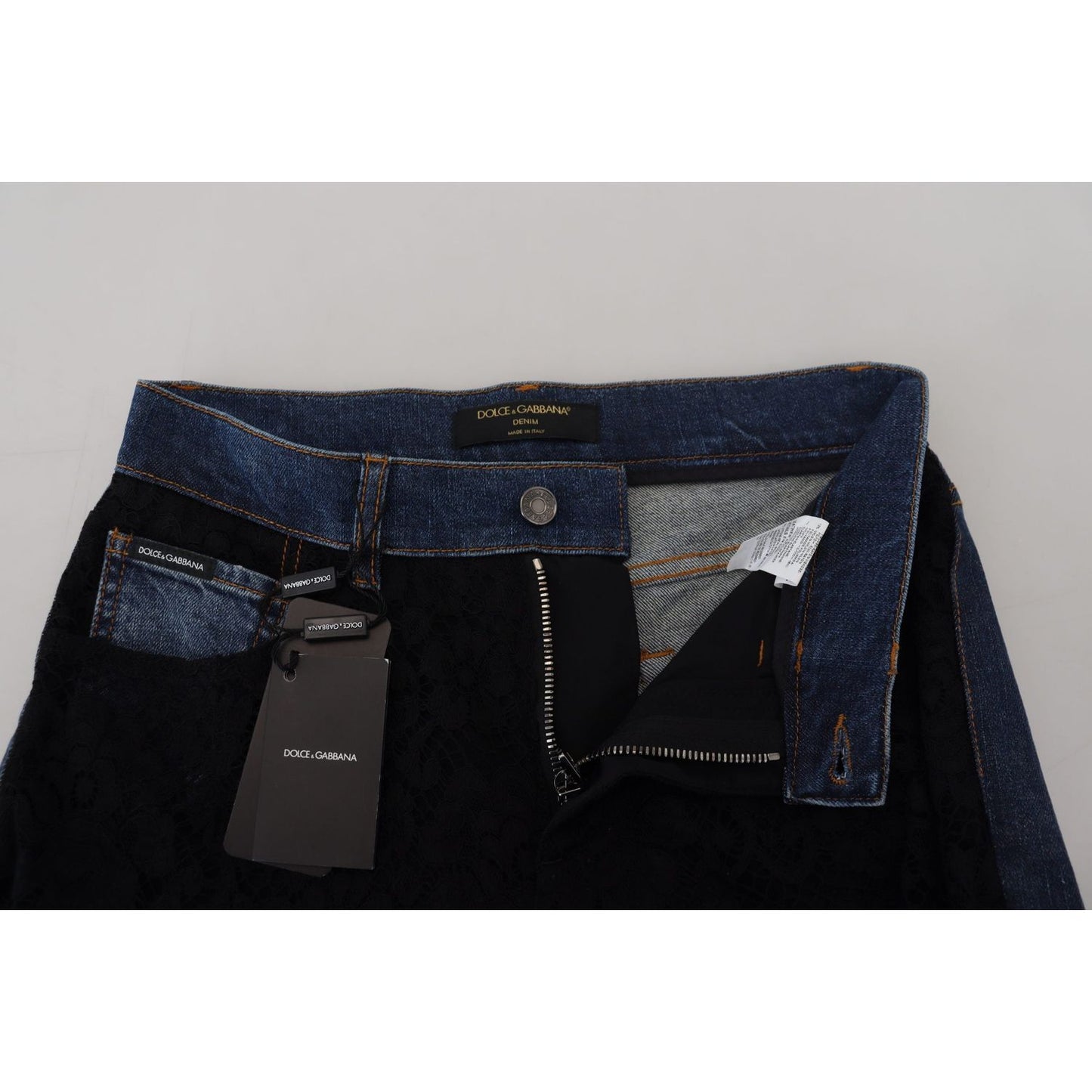 Dolce & Gabbana Black Floral Lace Front Skinny Denim Jeans Jeans & Pants