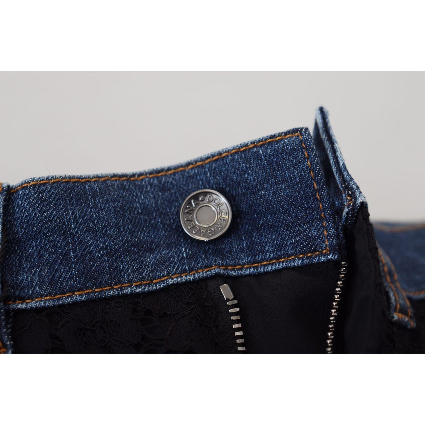 Dolce & Gabbana Black Floral Lace Front Skinny Denim Jeans Jeans & Pants