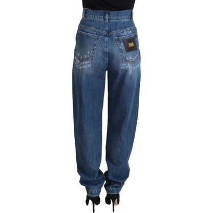 Dolce & Gabbana Blue Washed Cotton Tattered Denim Jeans