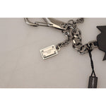 Dolce & Gabbana Black Prince Studs Logo Silver Brass Keychain SMY101049