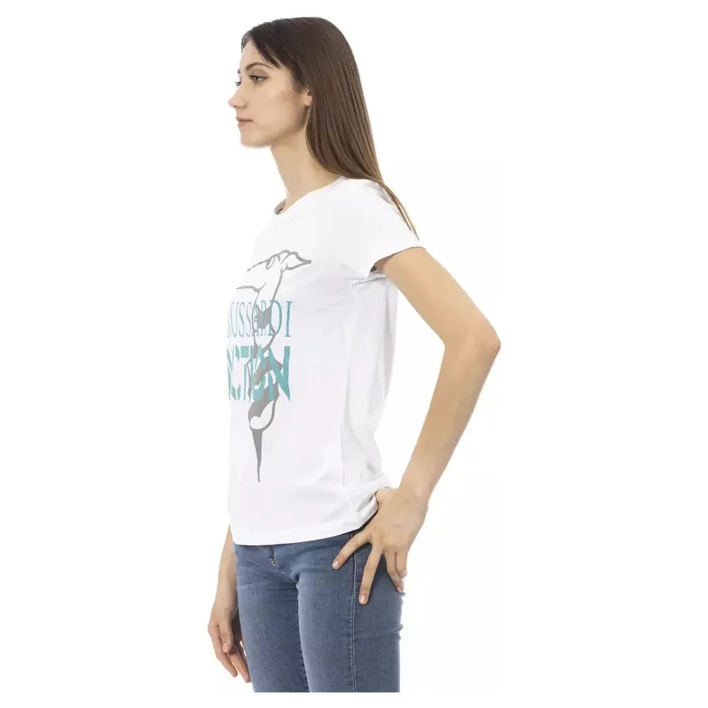 تي شيرت Trussardi Action Chic White Printed Tee: قطعة أساسية في خزانة ملابسك الصيفية