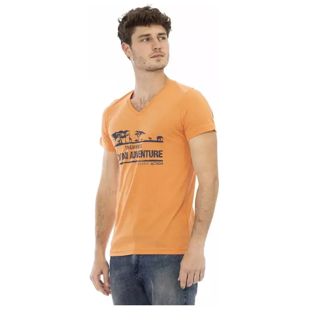 Trussardi Action Orange Cotton Men's V-Neck T-Shirt