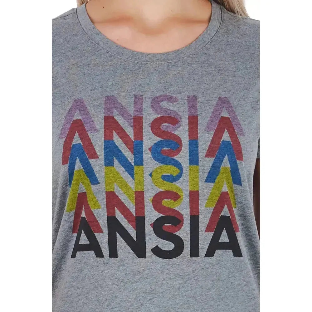 时尚灰色印花棉质 T 恤