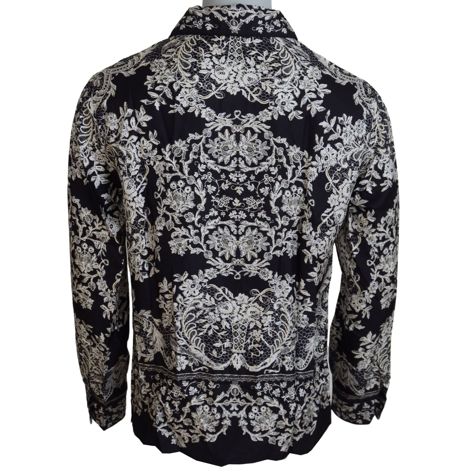 Dolce & Gabbana Blue Silk Floral Baroque Satin Casual Shirt