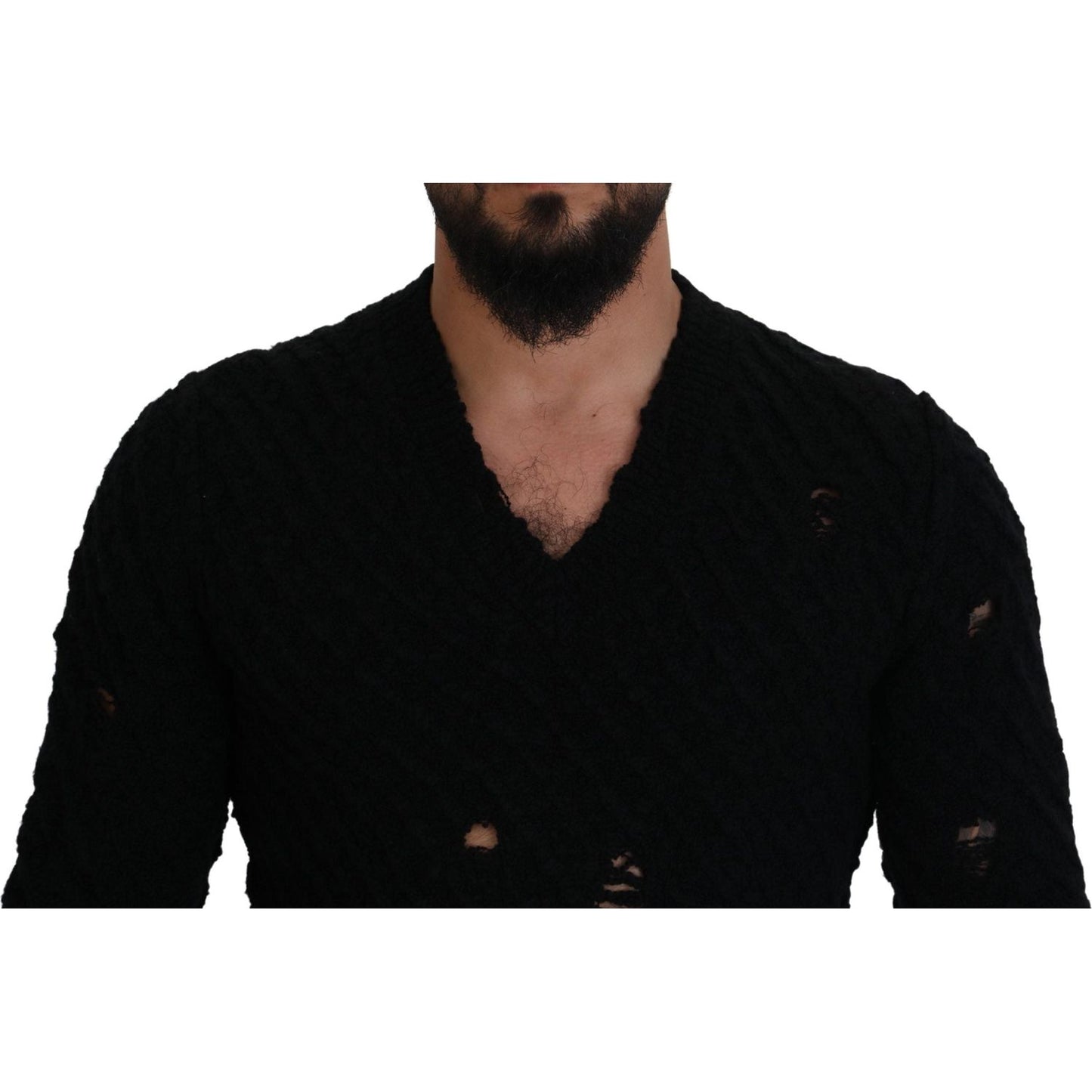 Dolce & Gabbana Black Wool V-neck Knitted Pullover Sweater TSH83648-44