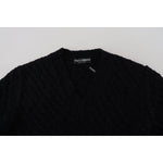 Dolce & Gabbana Black Wool V-neck Knitted Pullover Sweater TSH83648-44