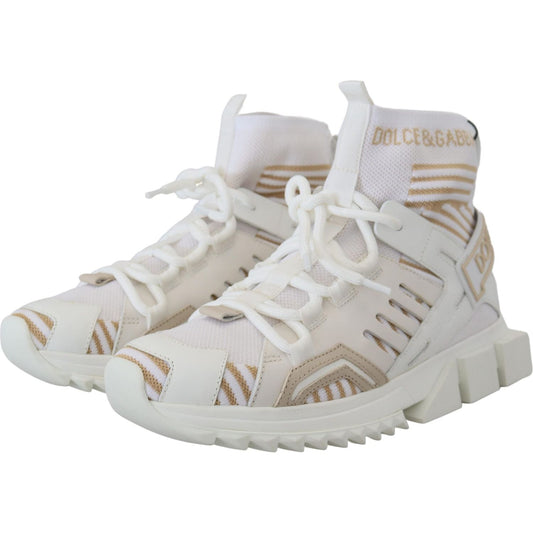 Dolce & Gabbana White Beige Sorrento Sneakers Shoes MV4838- 39