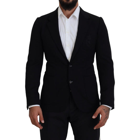 Dolce & Gabbana Black Wool Crown Slim Fit Jacket Blazer KOS2107- 44
