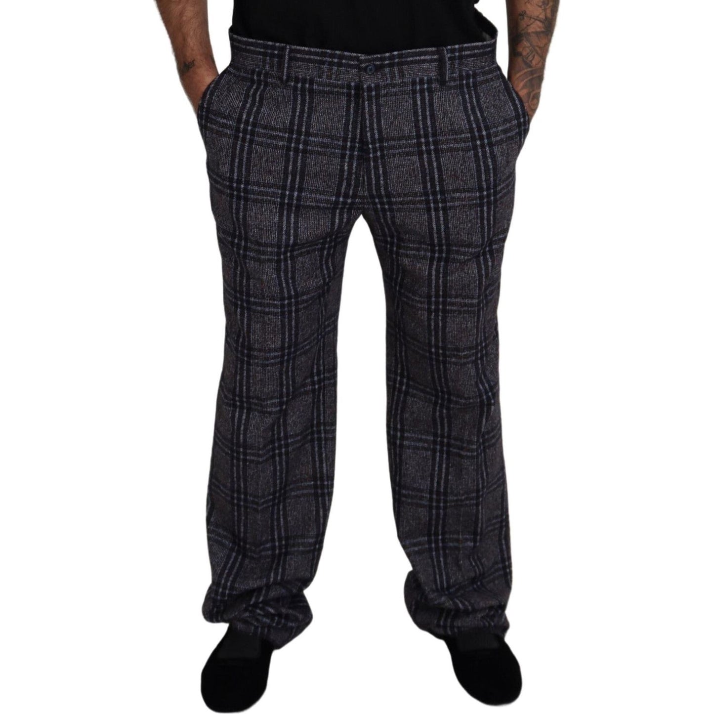 Dolce & Gabbana Gray Checkered Mid Waist Men Pants PAN73268 - 54