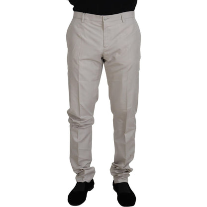 Dolce & Gabbana Off White Silk Mid Waist Chino Pants