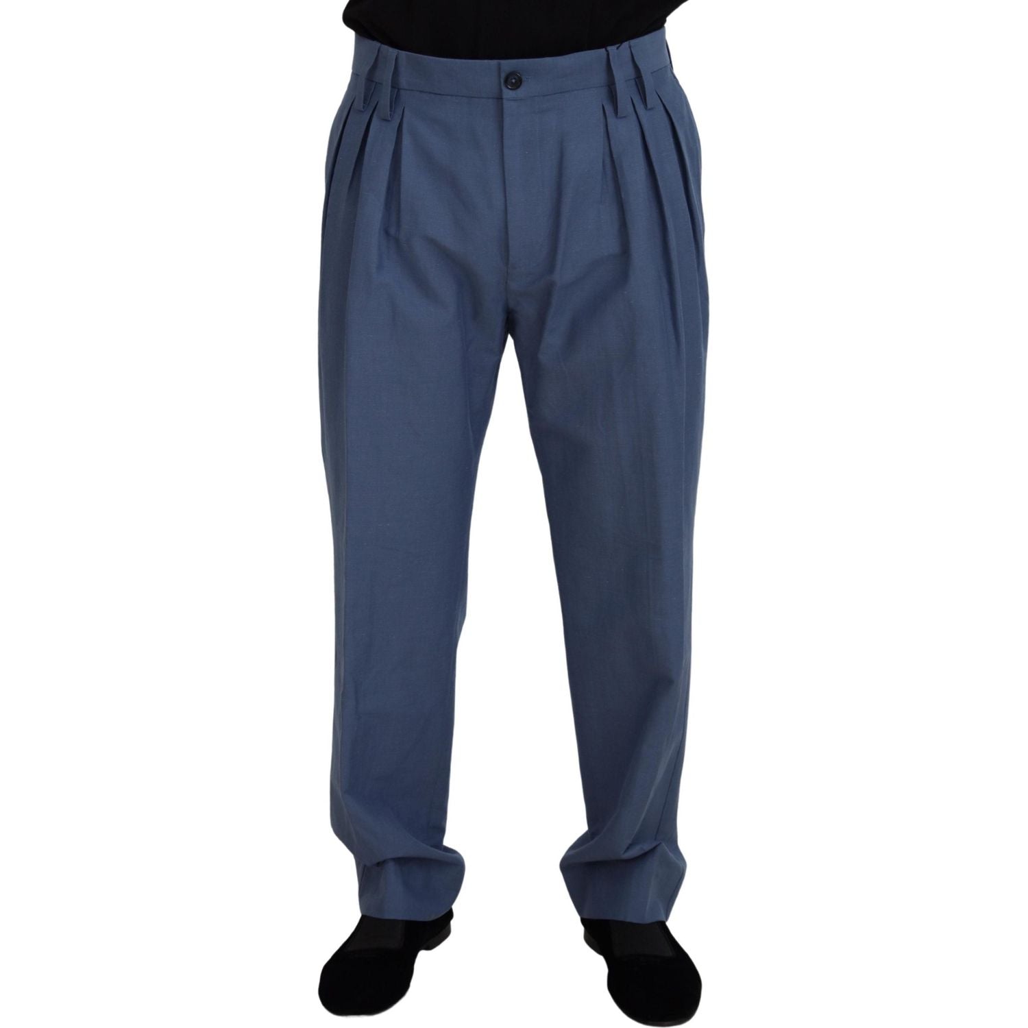 بنطلون دولتشي آند غابانا الأنيق باللون الأزرق من مزيج الكتان والقطن