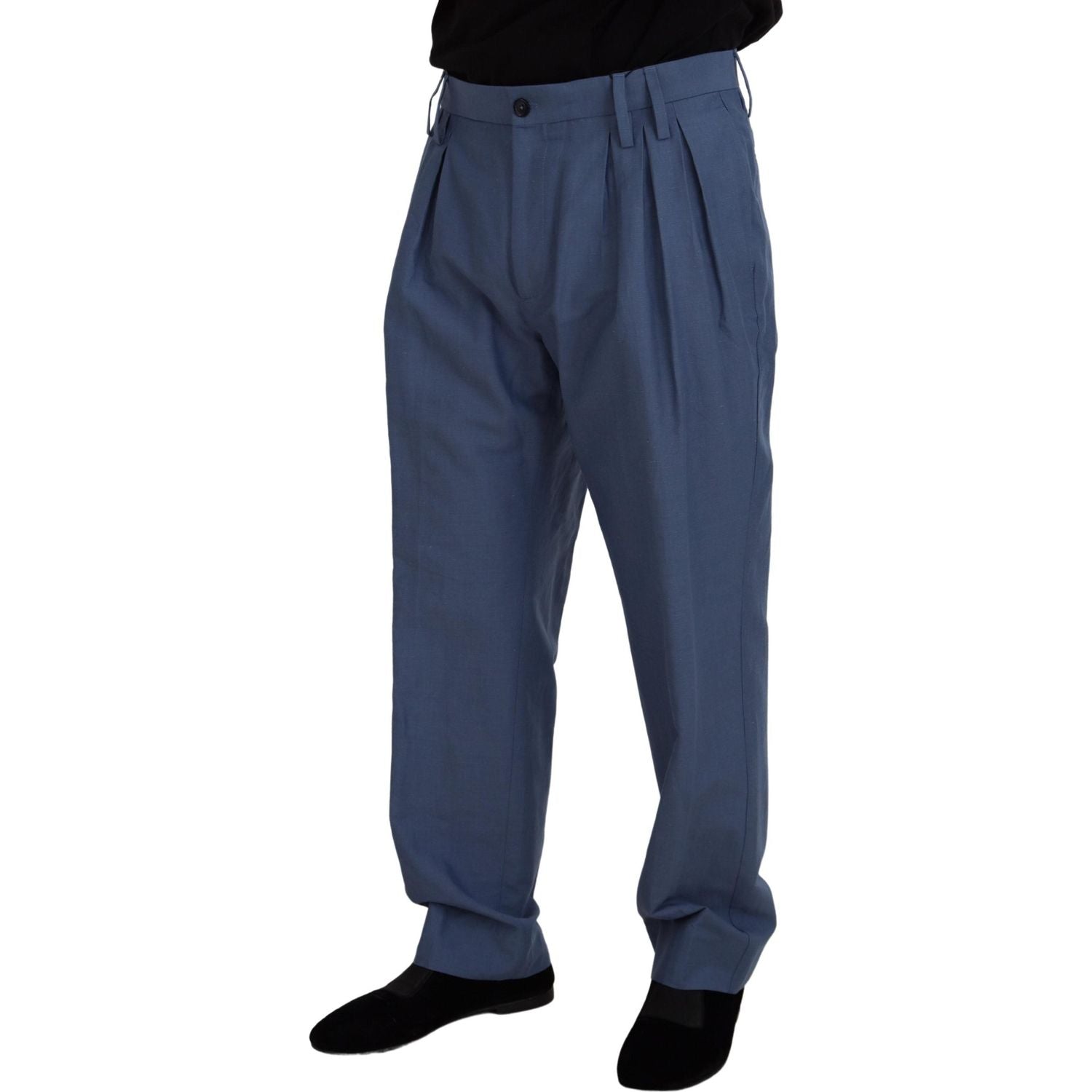 بنطلون دولتشي آند غابانا الأنيق باللون الأزرق من مزيج الكتان والقطن