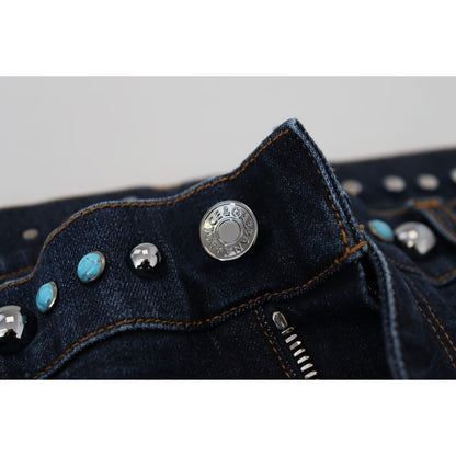 Dolce & Gabbana Blue Cotton Studded Low Waist Denim Jeans