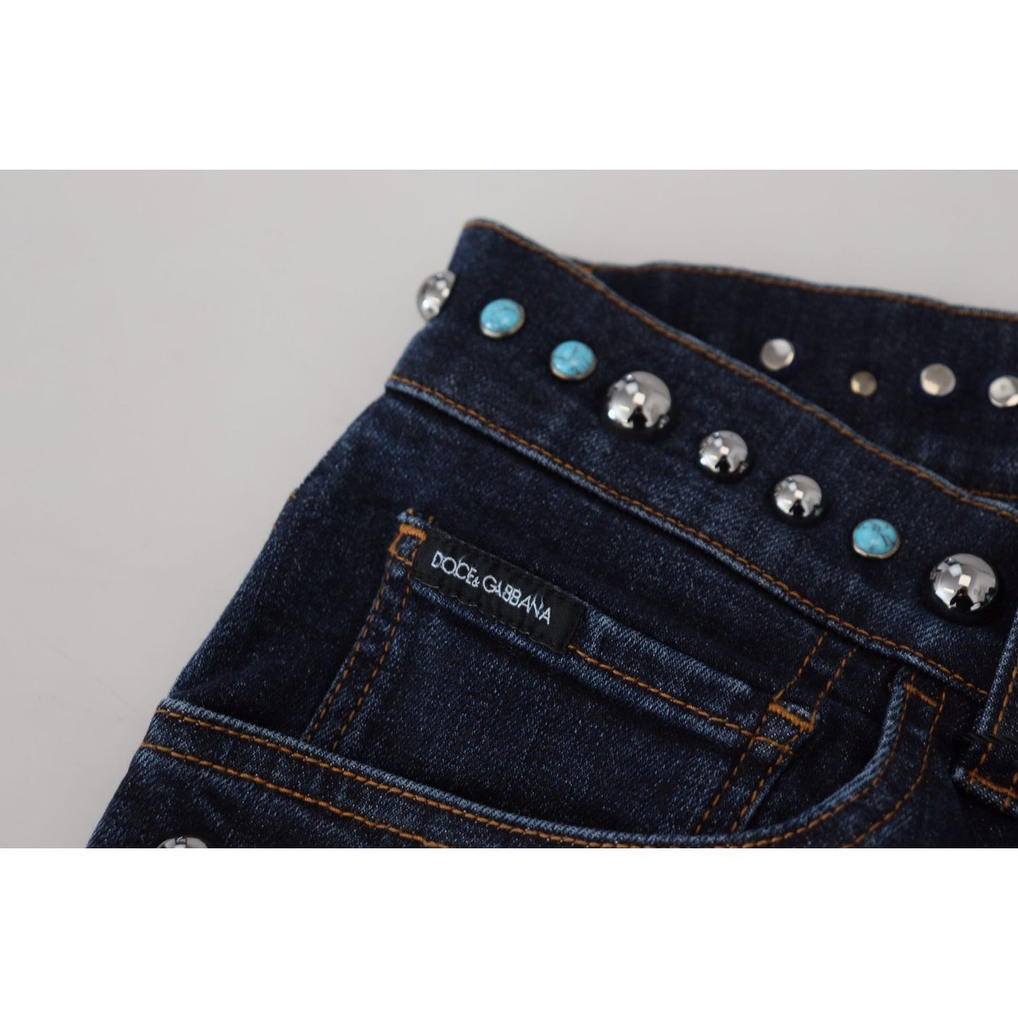 Dolce & Gabbana Blue Cotton Studded Low Waist Denim Jeans PAN73315 - 48
