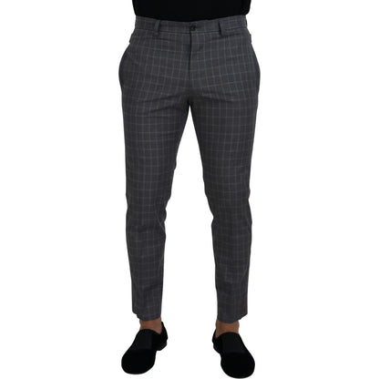 Dolce & Gabbana Grey Cotton Checkered Chino Pants