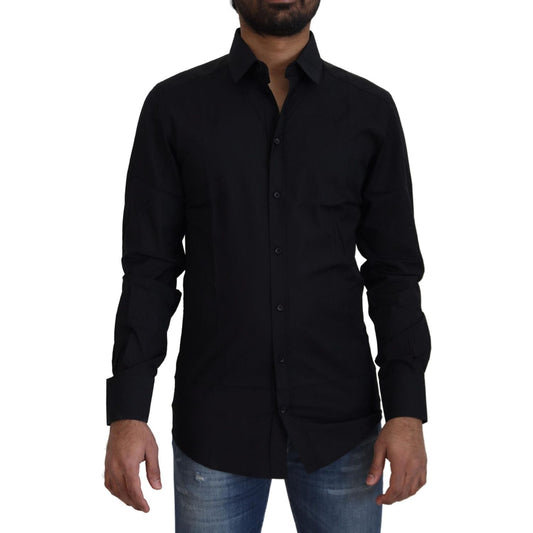 Dolce & Gabbana Black Cotton Slim Fit Formal Dress GOLD Shirt TSH82933# - 38