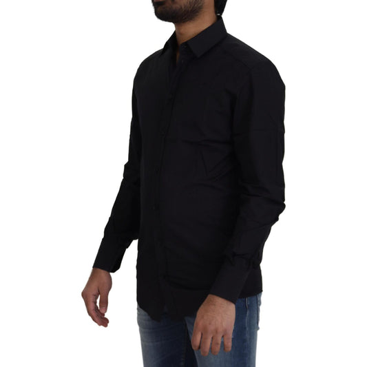 Dolce & Gabbana Black Cotton Slim Fit Formal Dress GOLD Shirt TSH82933# - 38