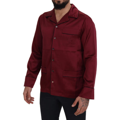 Dolce & Gabbana Red Silk Lounge Top Pajama Sleepwear Shirt