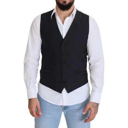 Dolce & Gabbana Black Wool Stretch Waistcoat Formal Vest