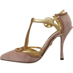 Dolce & Gabbana Pink Crystal T-strap Heels Pumps Shoes LA10020 - 36
