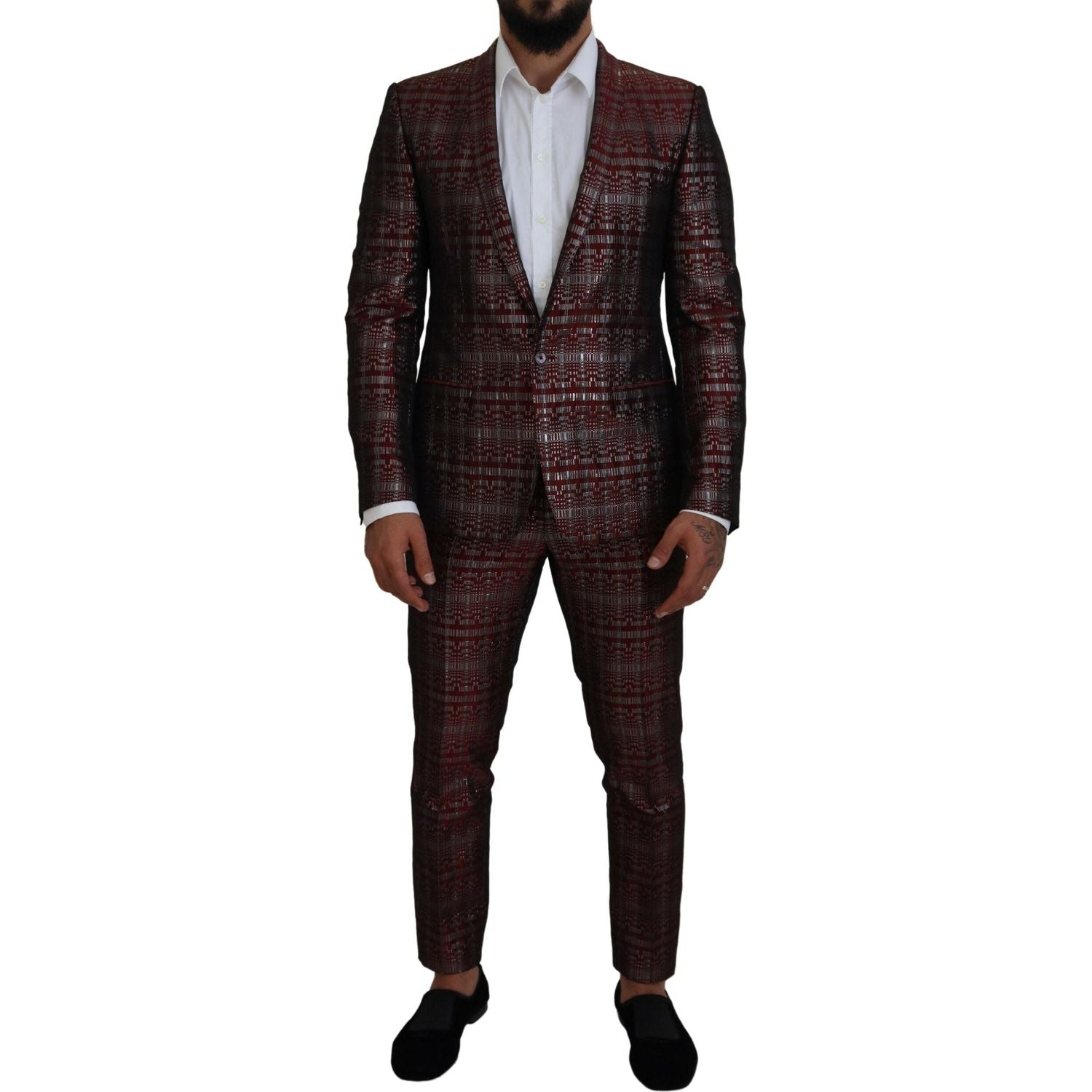 Dolce & Gabbana Bordeaux Silver GOLD Slim Fit Suit