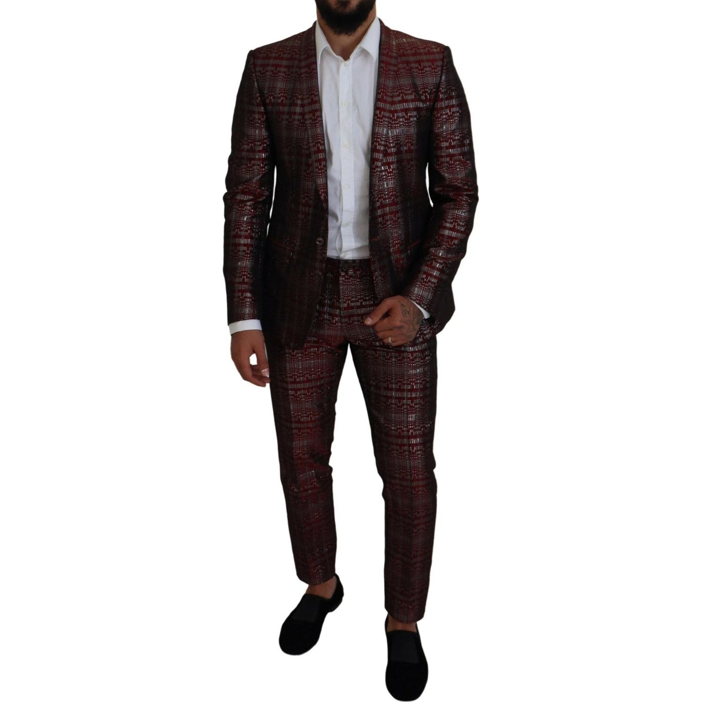 Dolce & Gabbana Bordeaux Silver GOLD Slim Fit Suit