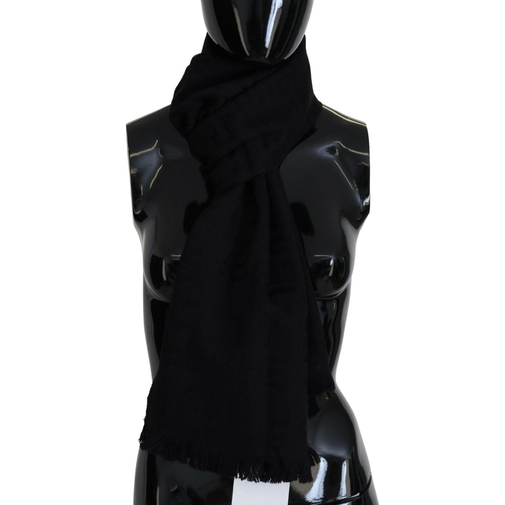 GF Ferre Black Wool Neck Wrap Shawl Fringes Scarf MS6845