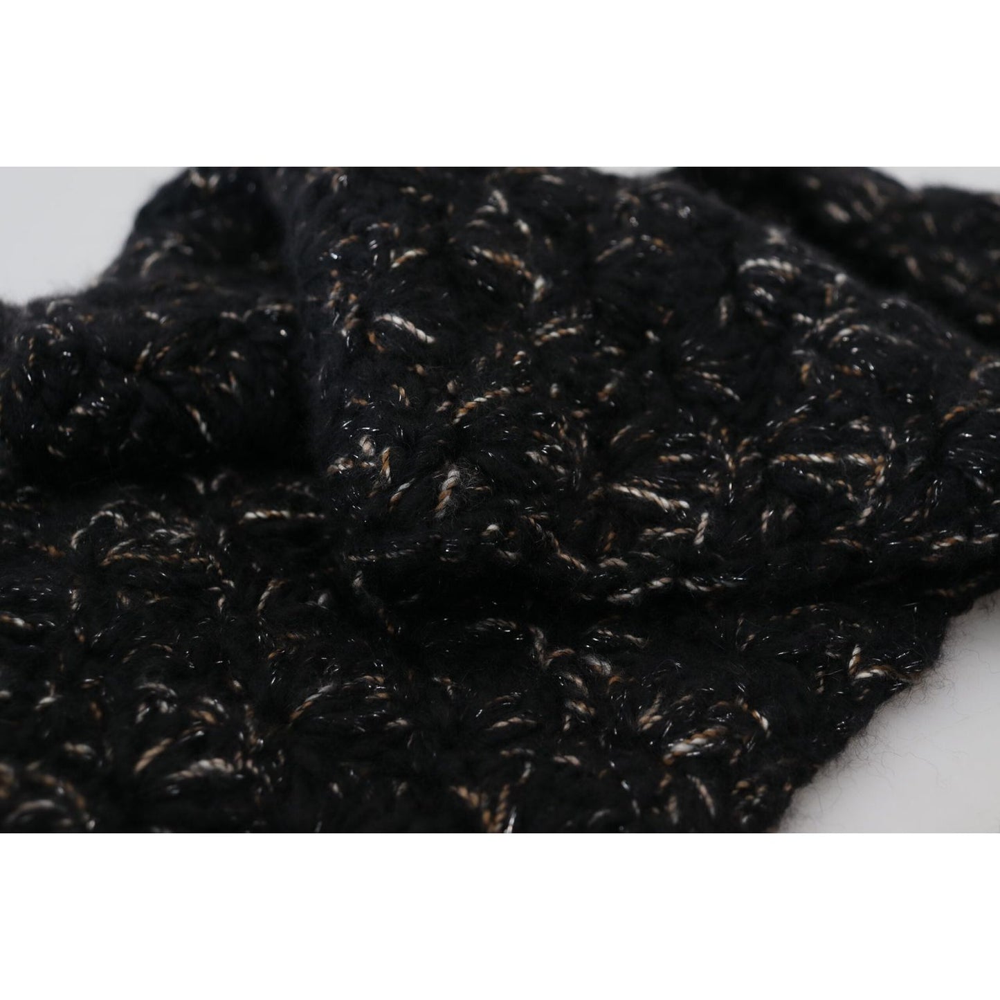 Dolce & Gabbana Black Wool Knitted Wrap Foulard Fringe Scarf MS6829
