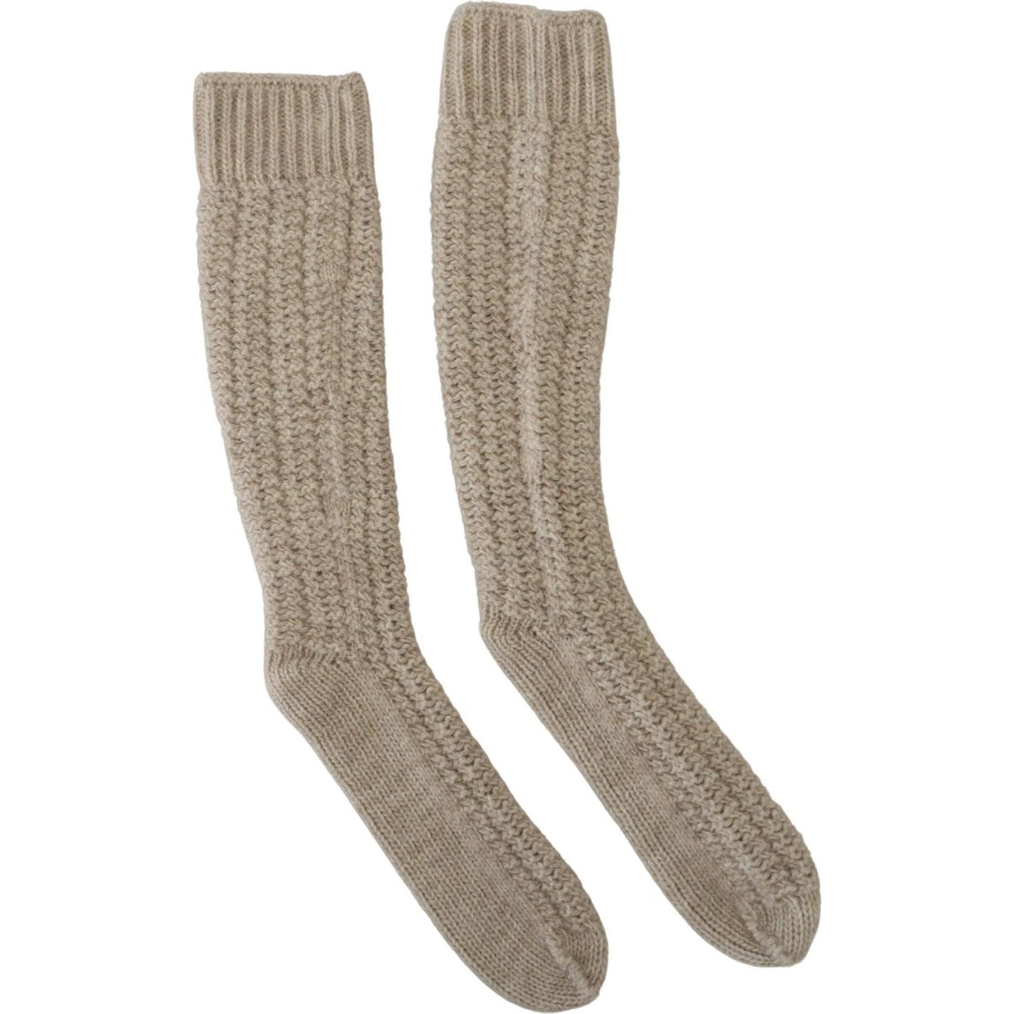 Dolce & Gabbana Beige Wool Knit Calf Long Women Socks
