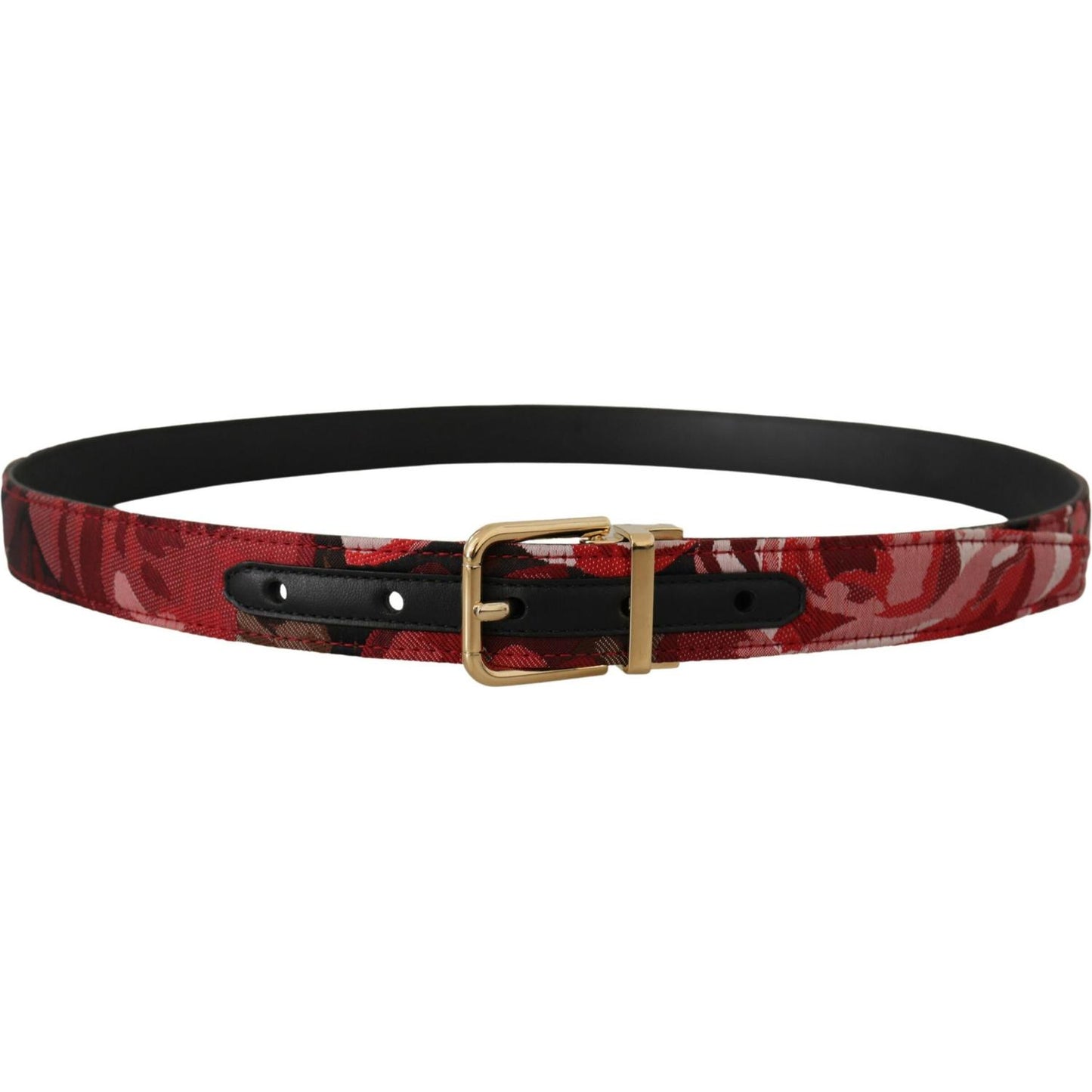 Dolce & Gabbana Red Jacquard Rose Leather Gold Metal Buckle Belt