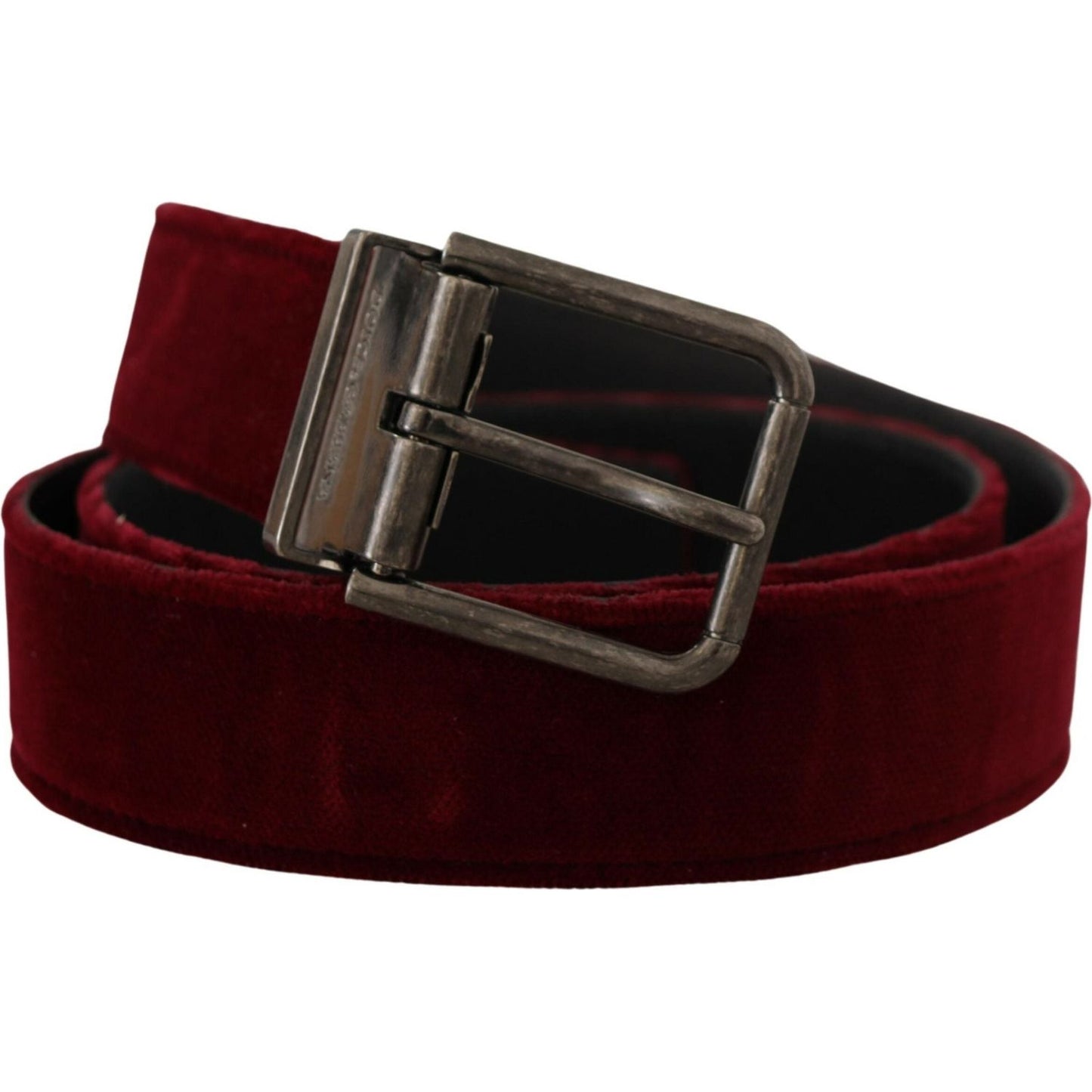 Dolce & Gabbana Maroon Velvet Leather Wide Vintage Metal Buckle Belt
