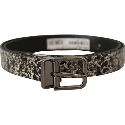 Dolce & Gabbana Black Marble Print Leather Gray Logo Belt