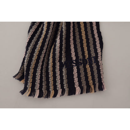 Missoni Multicolor Stripes Wool Knit Fringe Shawl Scarf