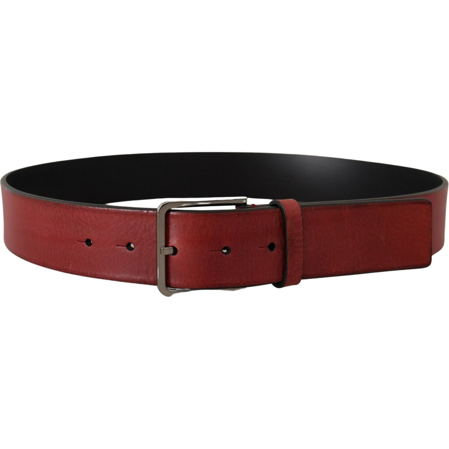 Dolce & Gabbana Maroon Vitello Silver Metal Logo Buckle Belt