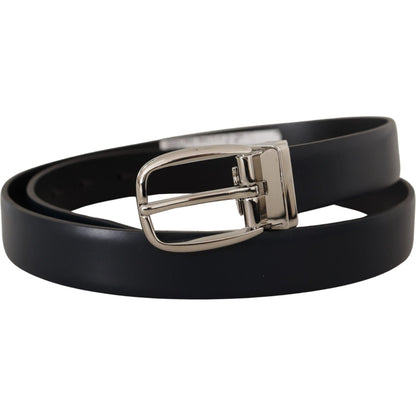 Dolce & Gabbana Black Leather Formal Silver Metal Buckle Belt