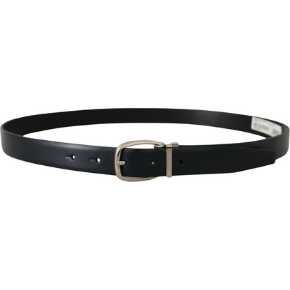 Dolce & Gabbana Black Leather Formal Silver Metal Buckle Belt