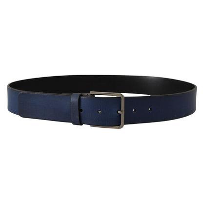 Dolce & Gabbana Blue Calf Leather Silver Metal Buckle Classic Belt