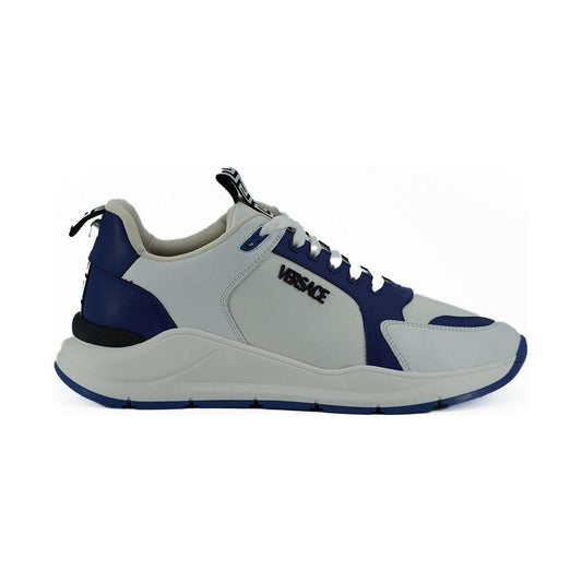 Versace Elegant Blue and White Leather Sneakers 8054712372629