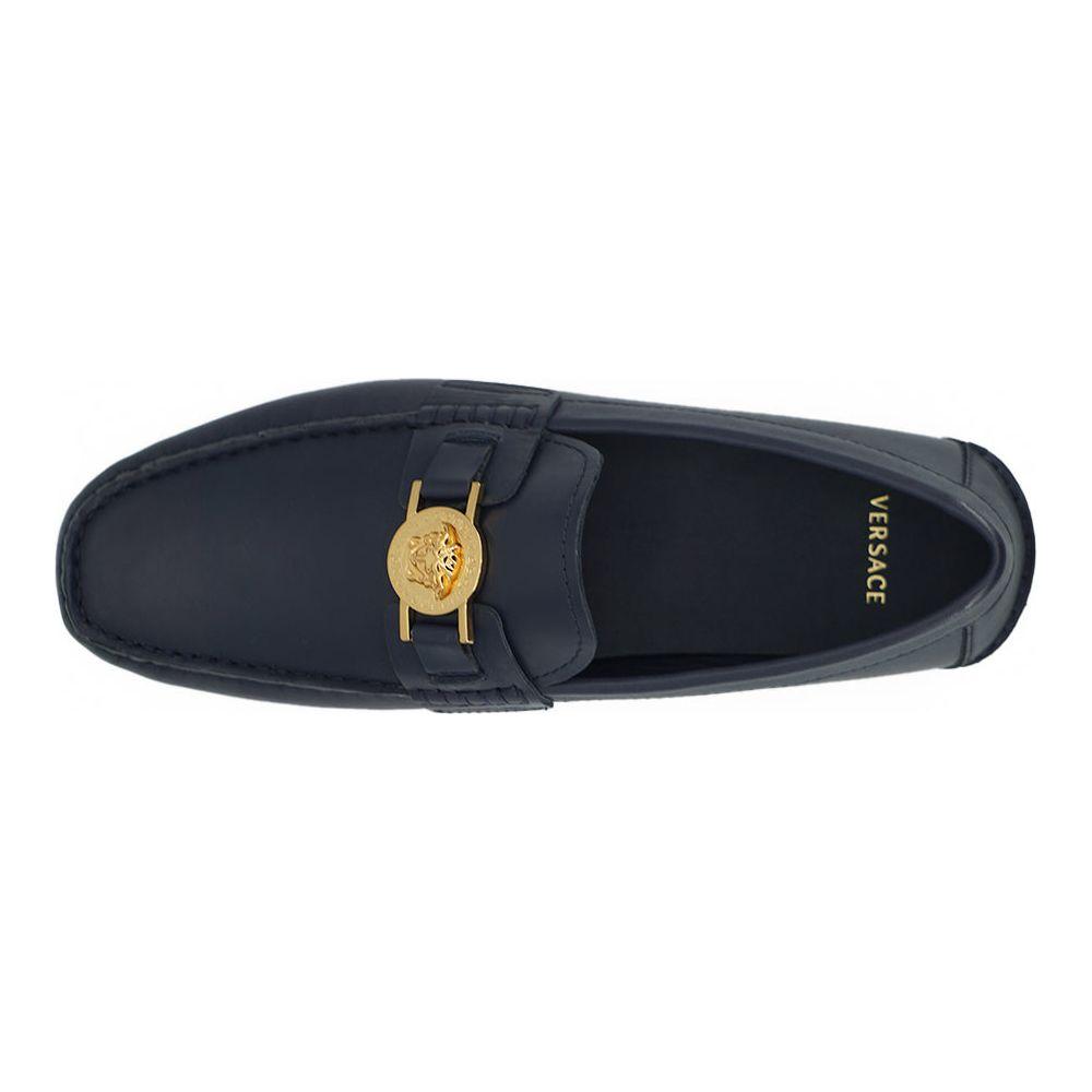 Versace Elegant Navy Blue Calf Leather Loafers 8054712178252