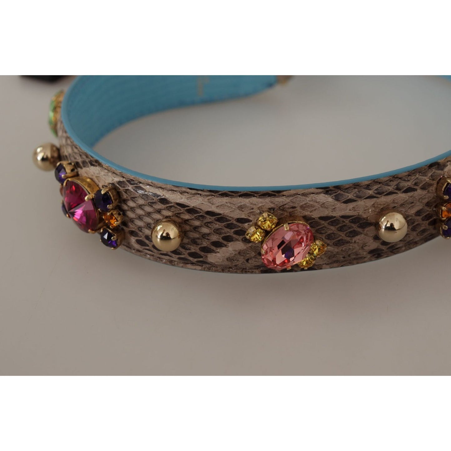 Dolce & Gabbana Brown Exotic Leather Crystals Shoulder Strap