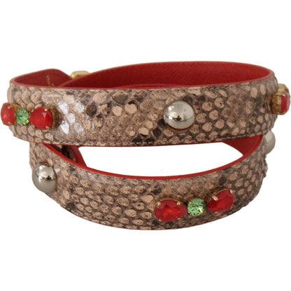 Dolce & Gabbana Brown Python Leather Crystals Shoulder Strap